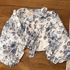 Floral Blue and White Blouse